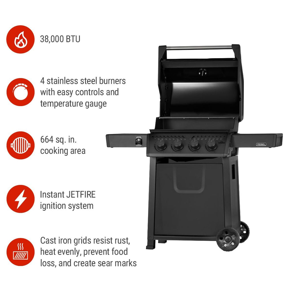 Napoleon Rebel 425 4-Burner LP Gas BBQ, Matte Black