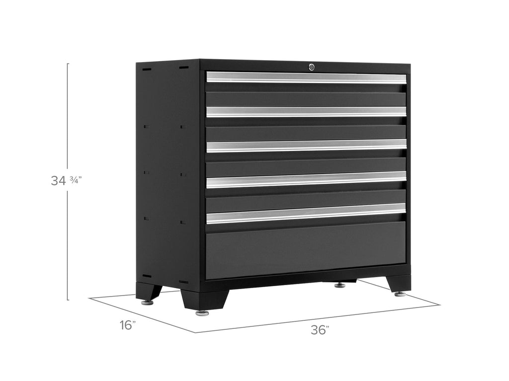 NewAge Bold 3.0 Series Lockable 5-Drawer Steel Tool Cabinet with Adjustable Legs, Fully-Welded, Black/Grey, 36-in