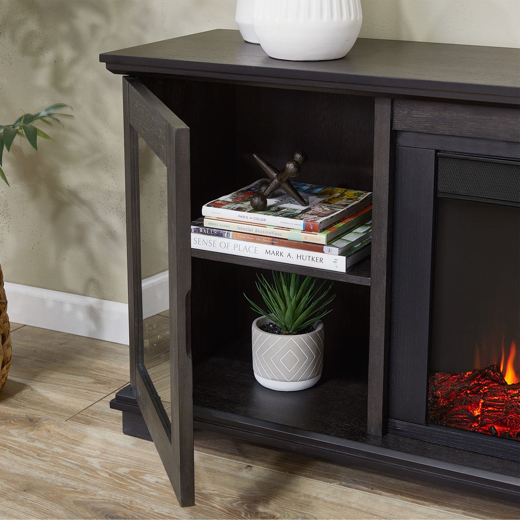 Real Flame Benjamin Landscape Electric Fireplace TV Stand, 81-in, 1500W, Includes Remote Control, Weathered Wood