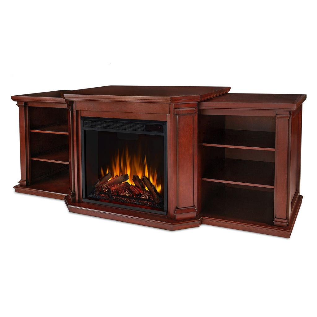 Real Flame Valmont Media Indoor Electric Fireplace TV Stand, 74-in, 1500W, Includes Remote Control & Firebox, Dark Mahogany