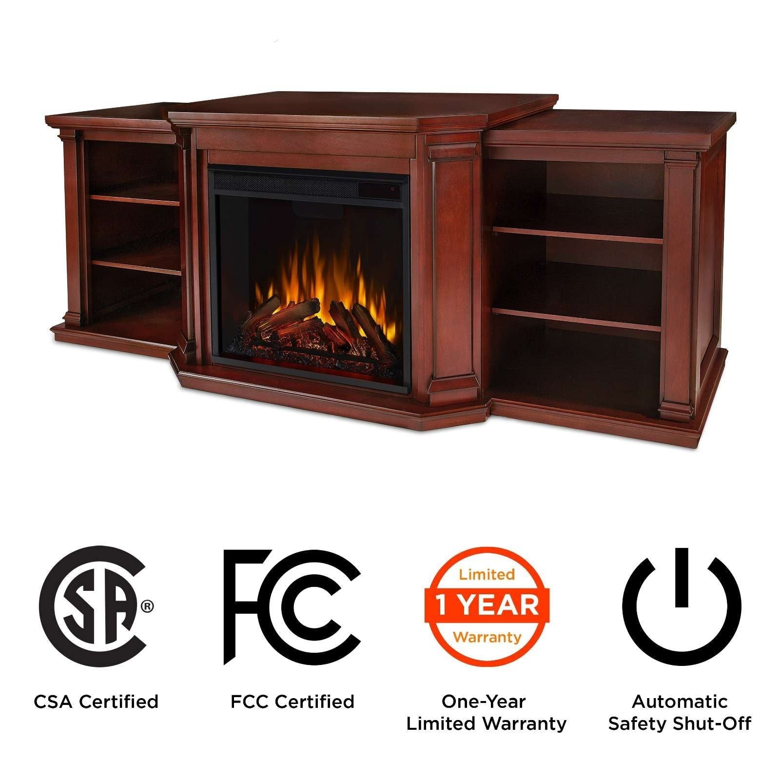 Real Flame Valmont Media Indoor Electric Fireplace TV Stand, 74-in, 1500W, Includes Remote Control & Firebox, Dark Mahogany