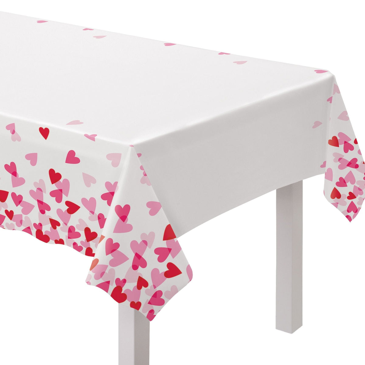 Rectangle Plastic Reusable Table Cover, White/Pink/Red, Heart, 54x84-in, for Valentine's Day/Anniversary/Wedding
