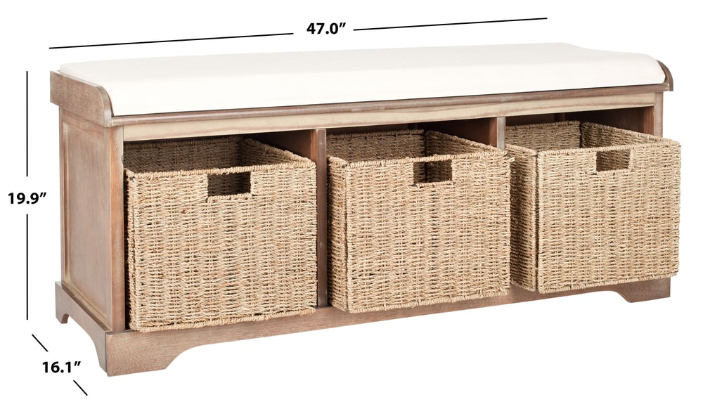 Safavieh Lonan Wicker Storage Bench, Grey Wash/White, 16.1-in x 47-in x 19.9-in