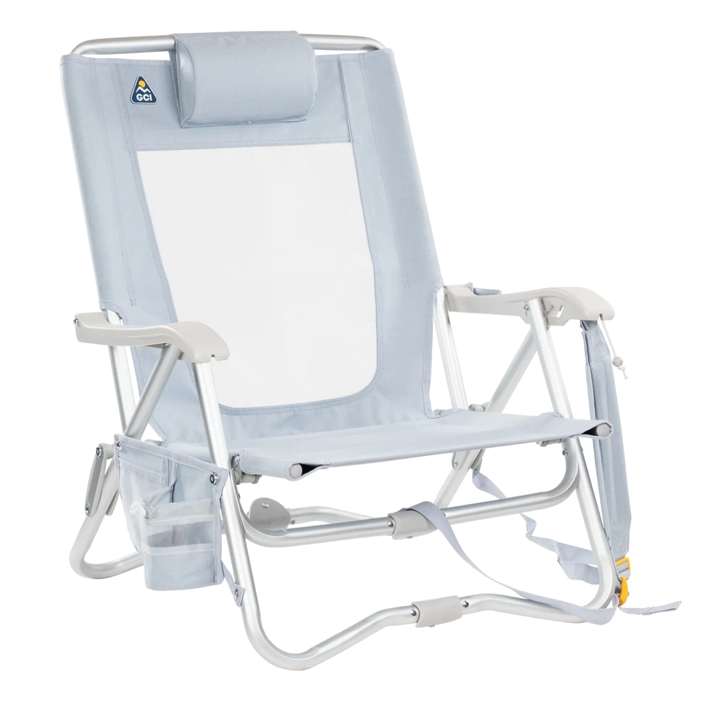 Front right angle of the SideKick lounger in heathered light blue.