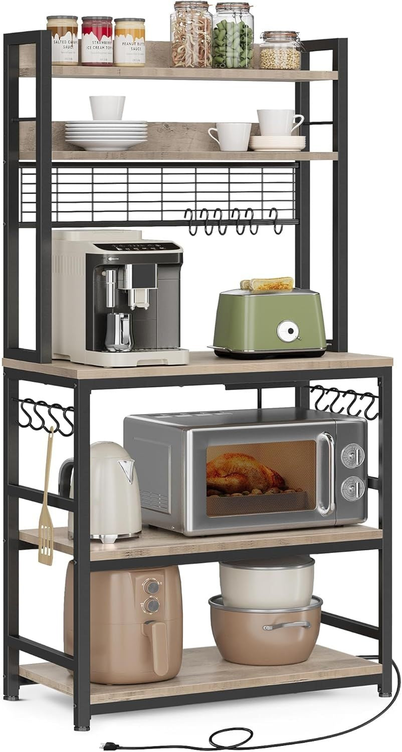 Songmics Home 5-Shelf Grey Baker's Rack with 4 AC Outlets