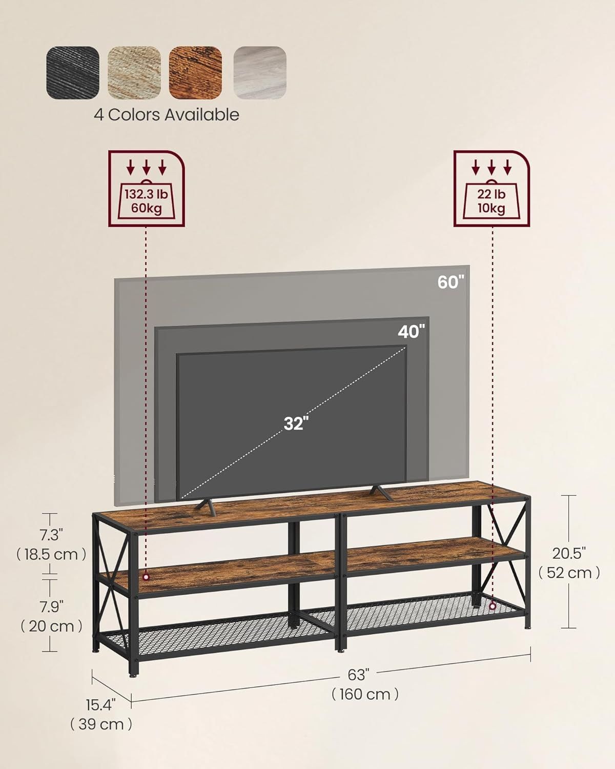 Songmics Home 70-in 3-Tier Industrial Rustic Brown TV Stand