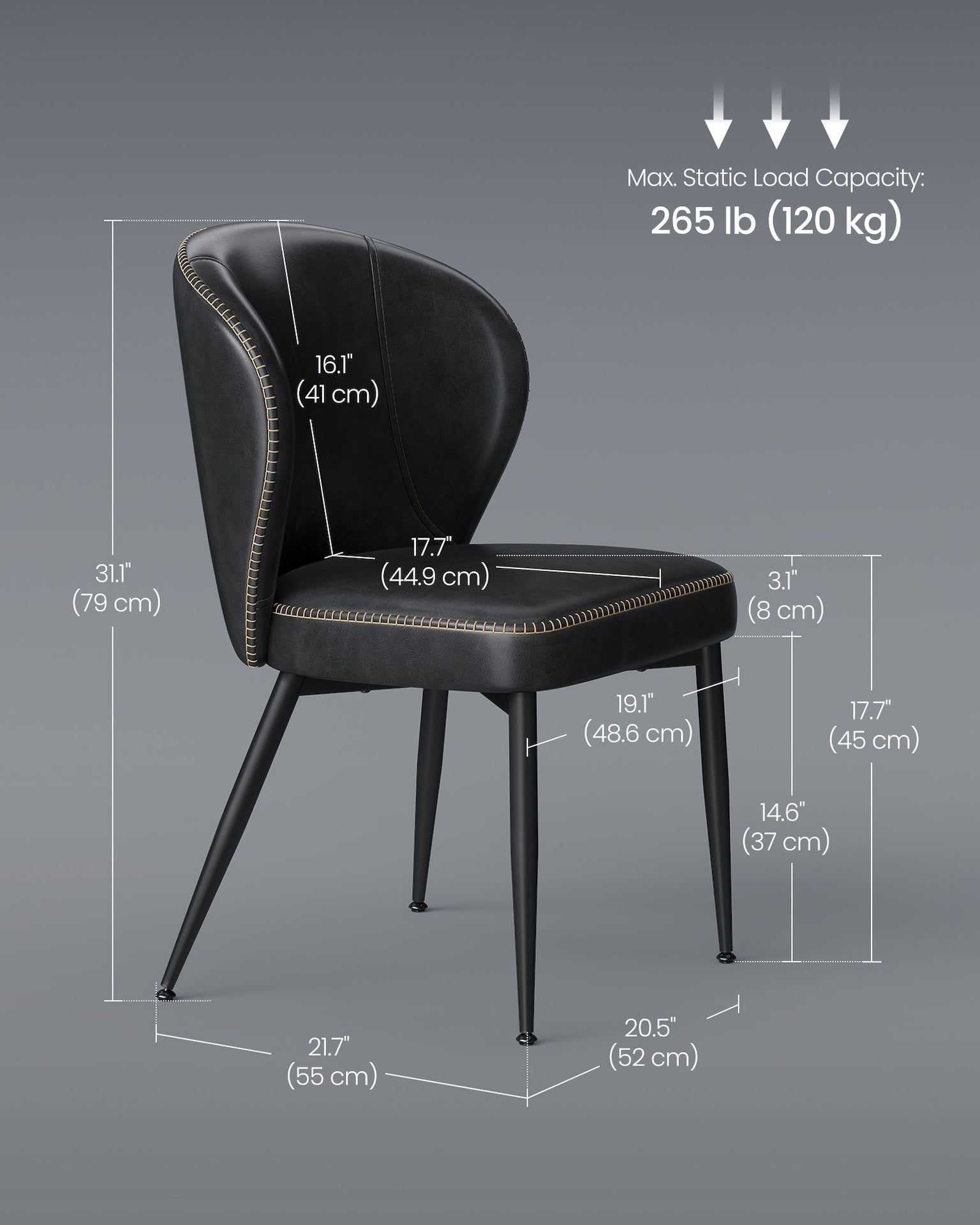 Songmics Home Mid-Century Modern Black Dining Chairs Set, 2-pk