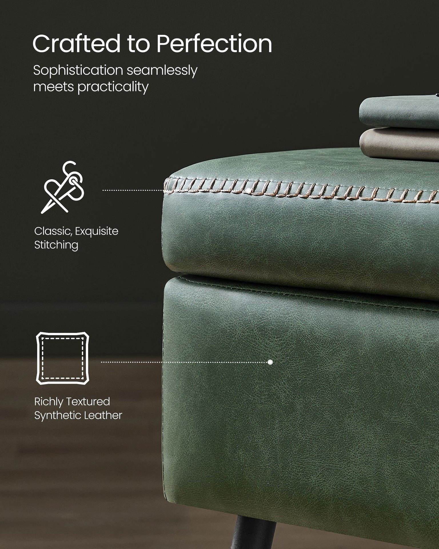 Songmics Home Modern Forest Green Ottoman Storage Bench