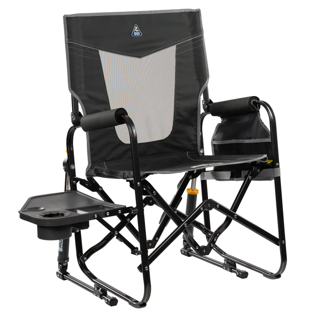 Stowaway Rocker with Side Table, Dark Charcoal, Front Right, Side Table Out