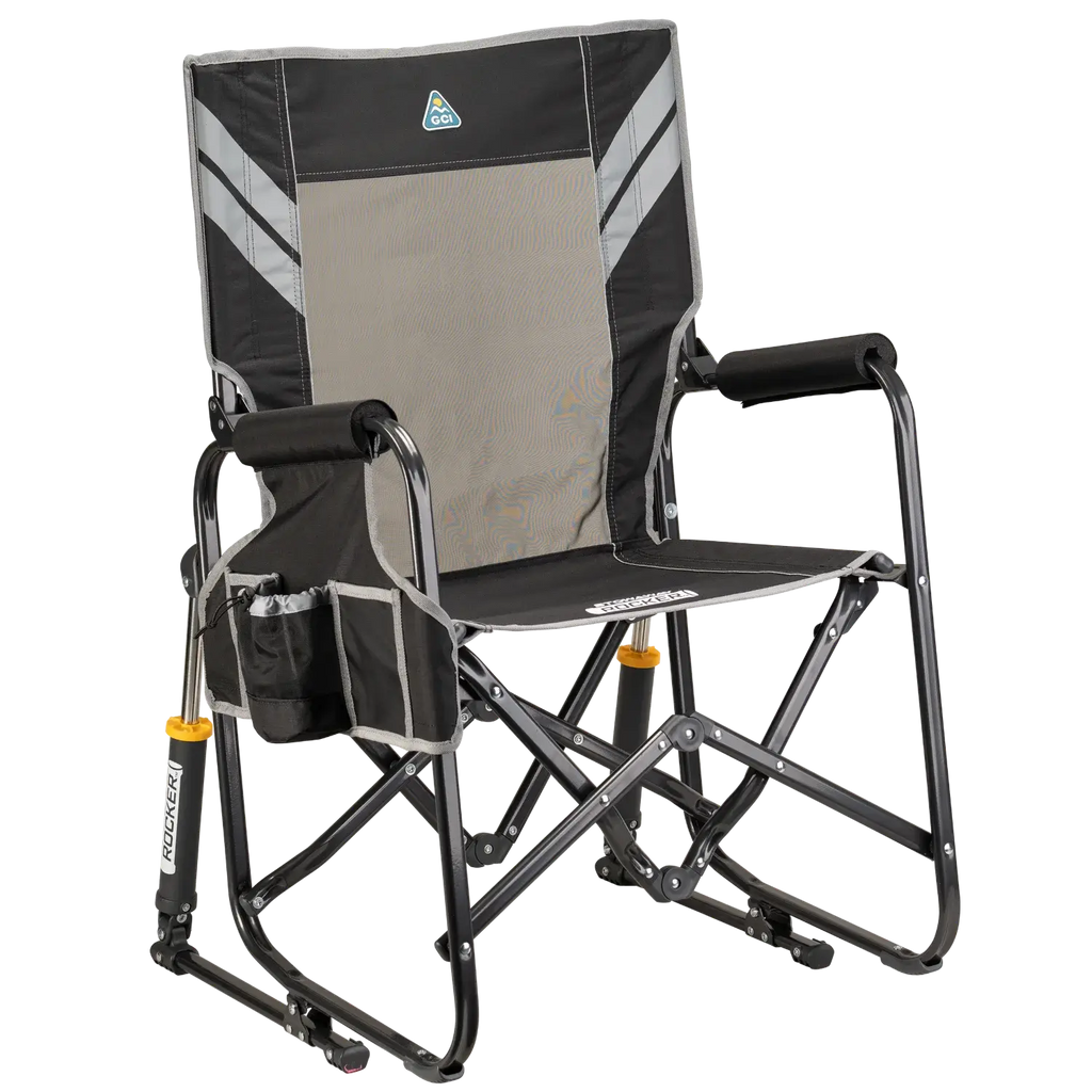 Front right view of the varsity black Stowaway Rocker.