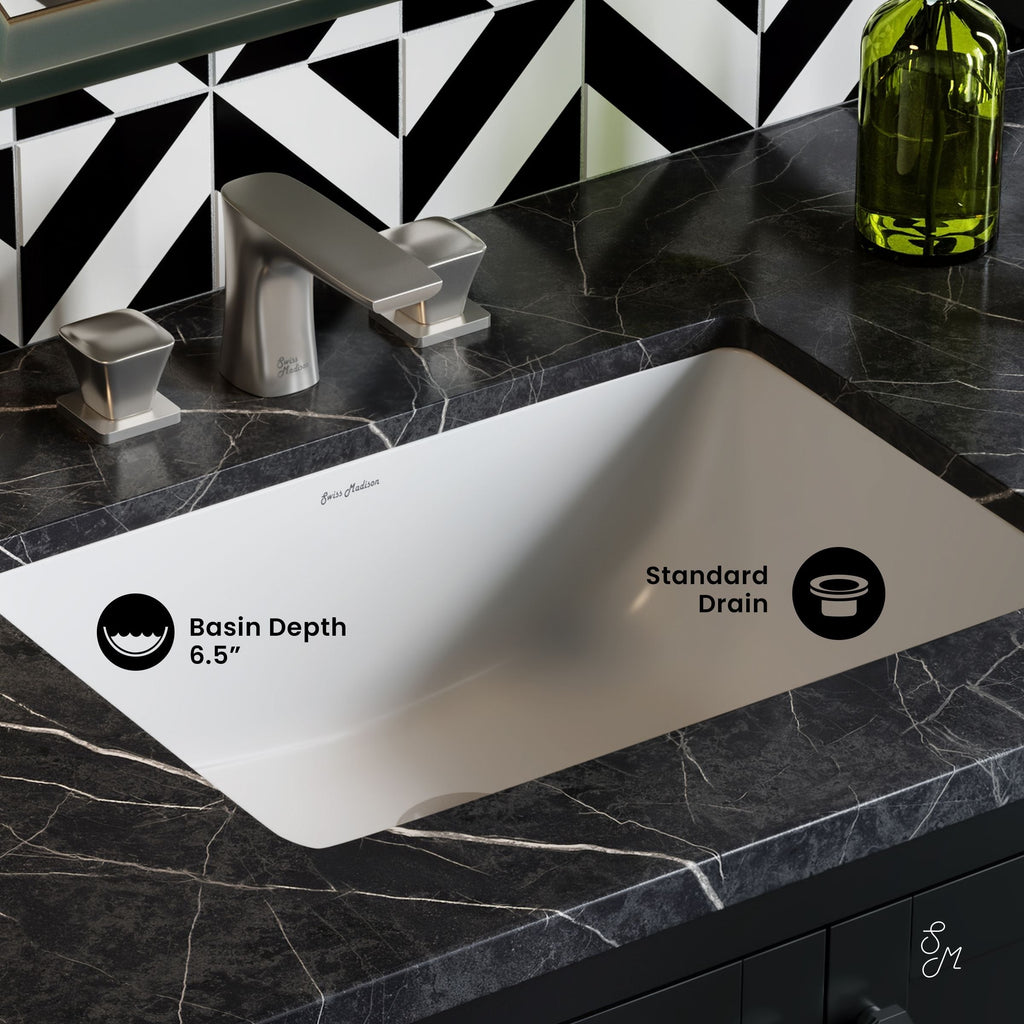 Swiss Madison Plaisir Rectangular Undermount Bathroom Sink, 21-in