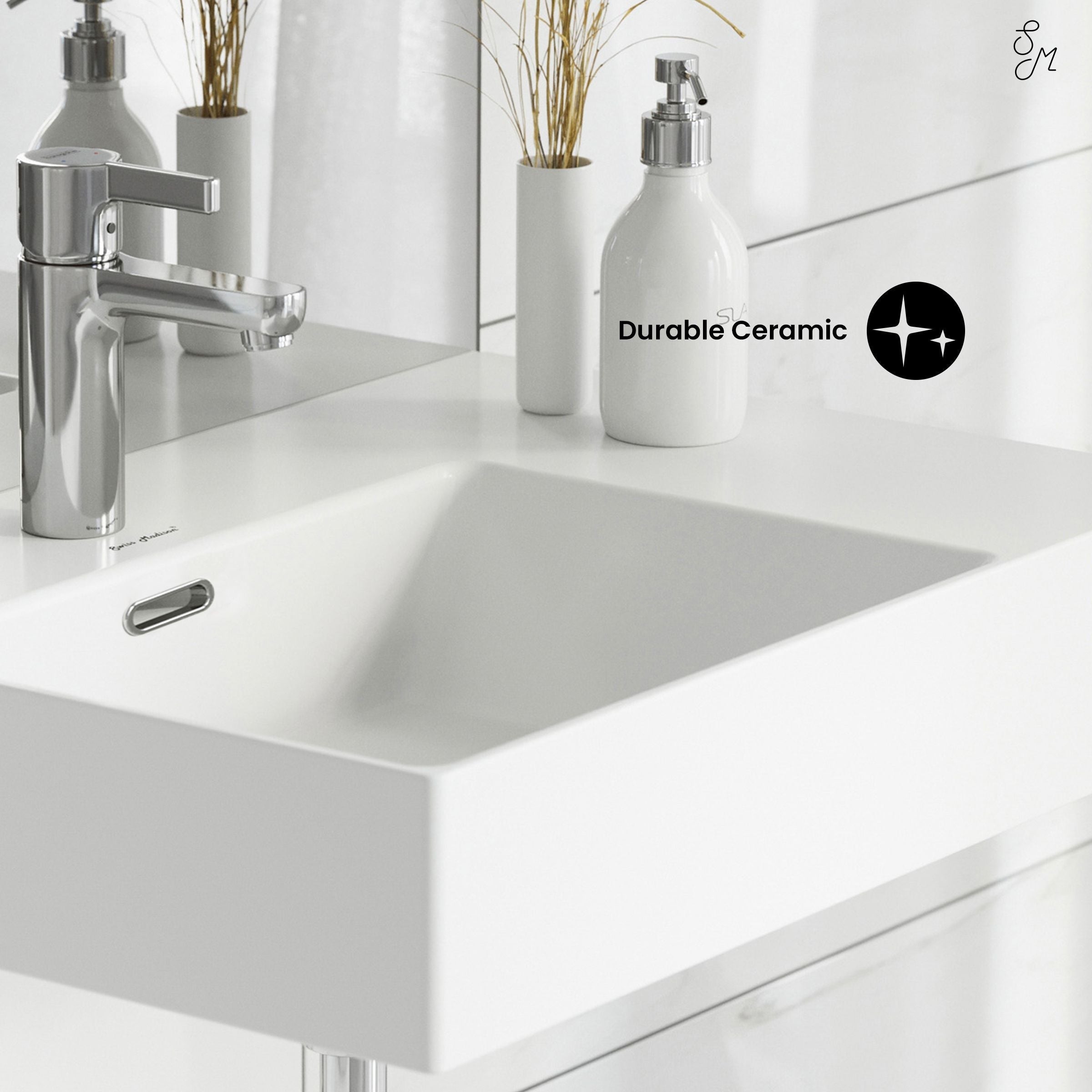 Swiss Madison St. Tropez Ceramic Wall Hung Sink with Left Side Faucet Mount, 24-in x 18-in