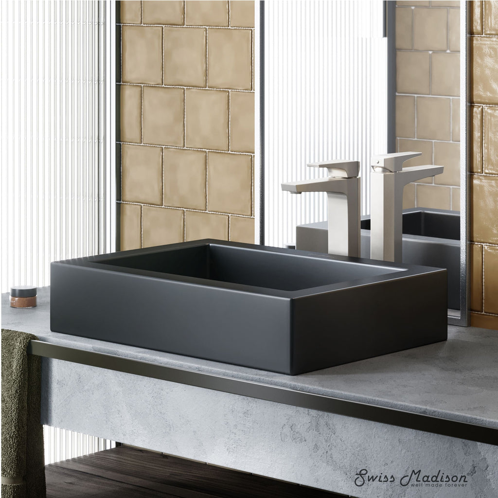 Swiss Madison Voltaire Ceramic Rectangle Vessel Sink, Matte Black