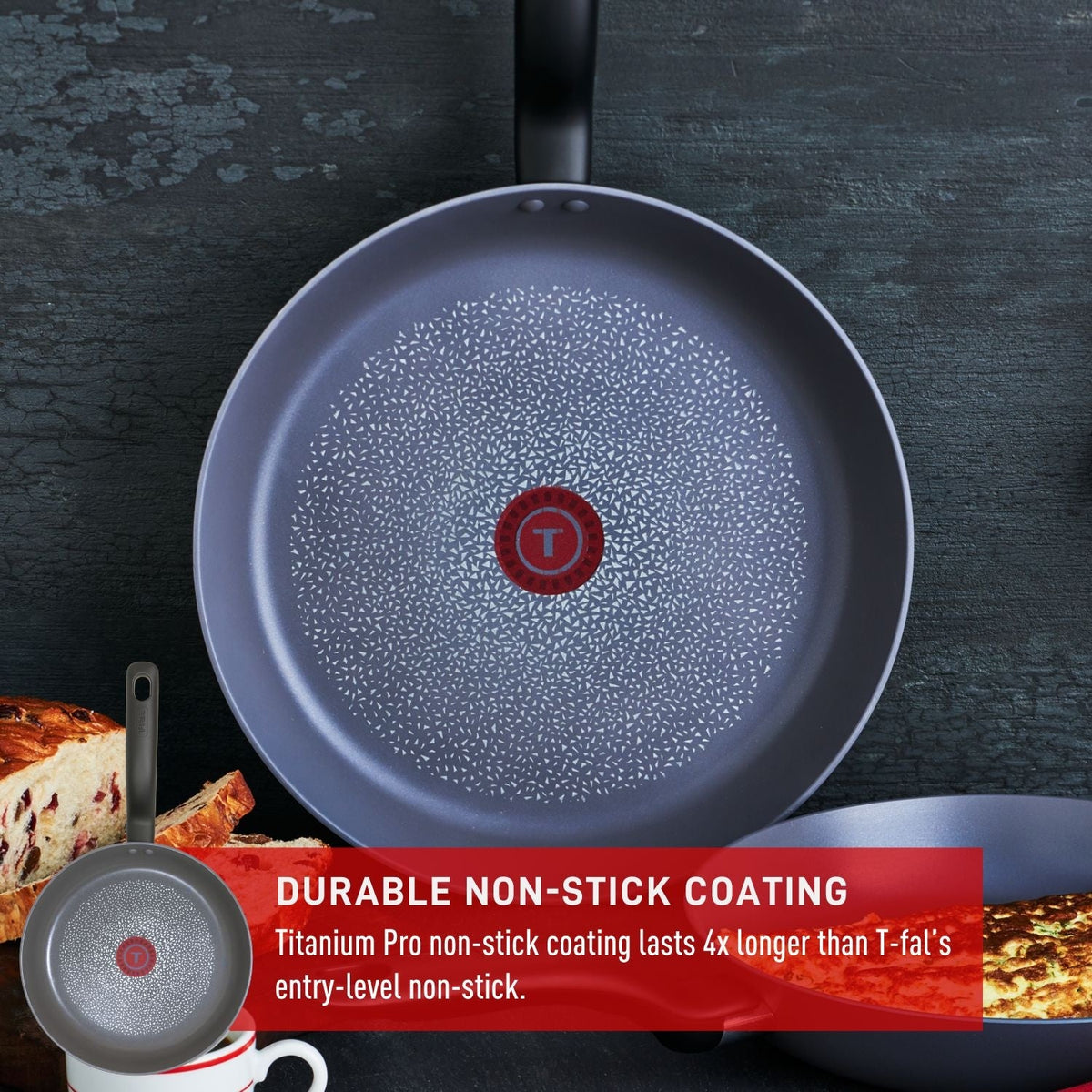 T-fal Hard Titanium Cookware Set, Non-stick, Dishwasher & Oven Safe, Grey, 10-pc