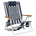 Front right angle of the TidalDrift lounger in indigo stripes.