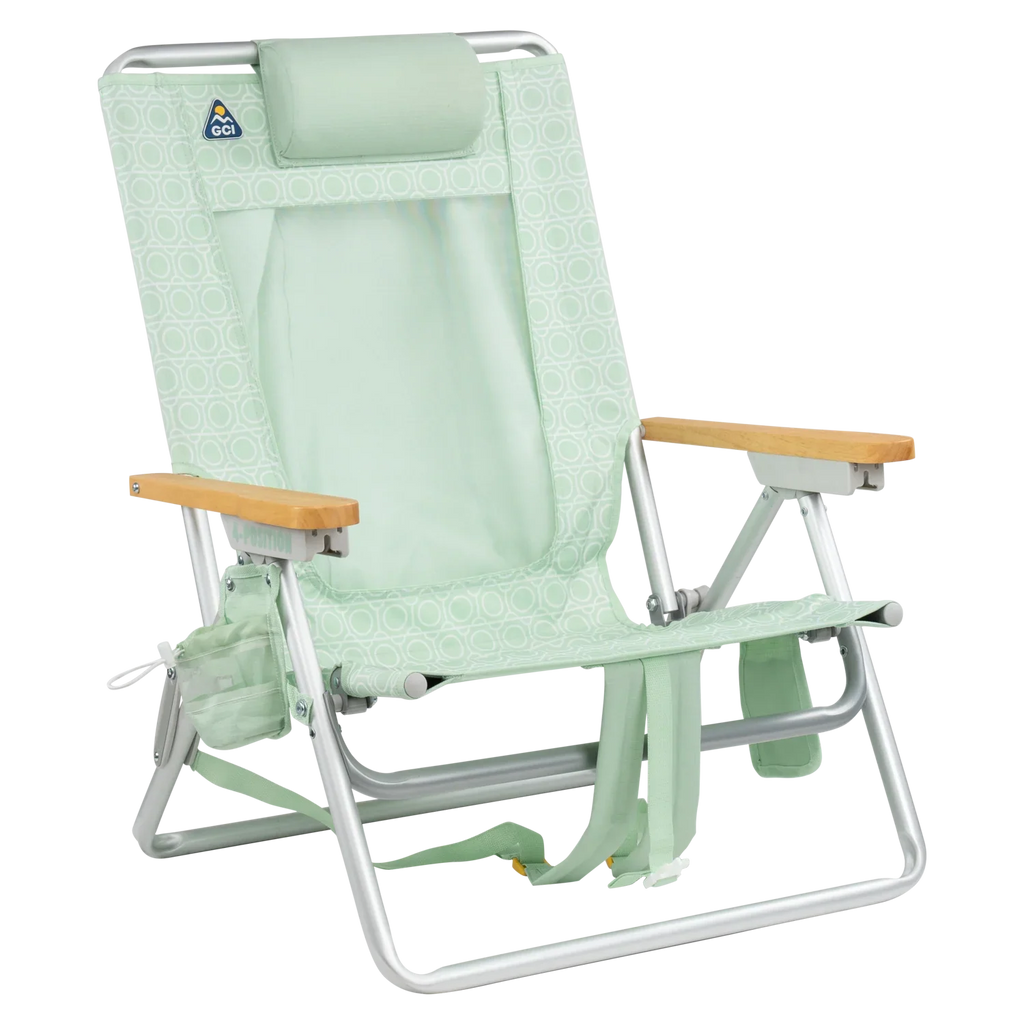 Front right angle of the TidalDrift lounger in pastel green mosaic.