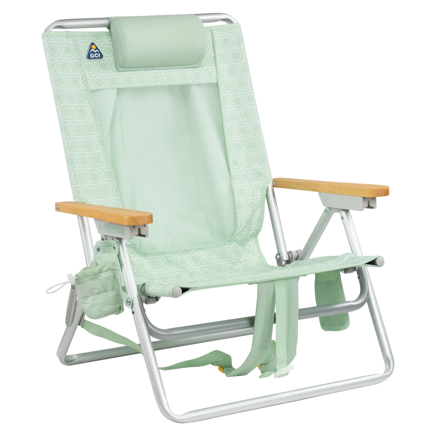 Front right angle of the TidalDrift lounger in pastel green mosaic.