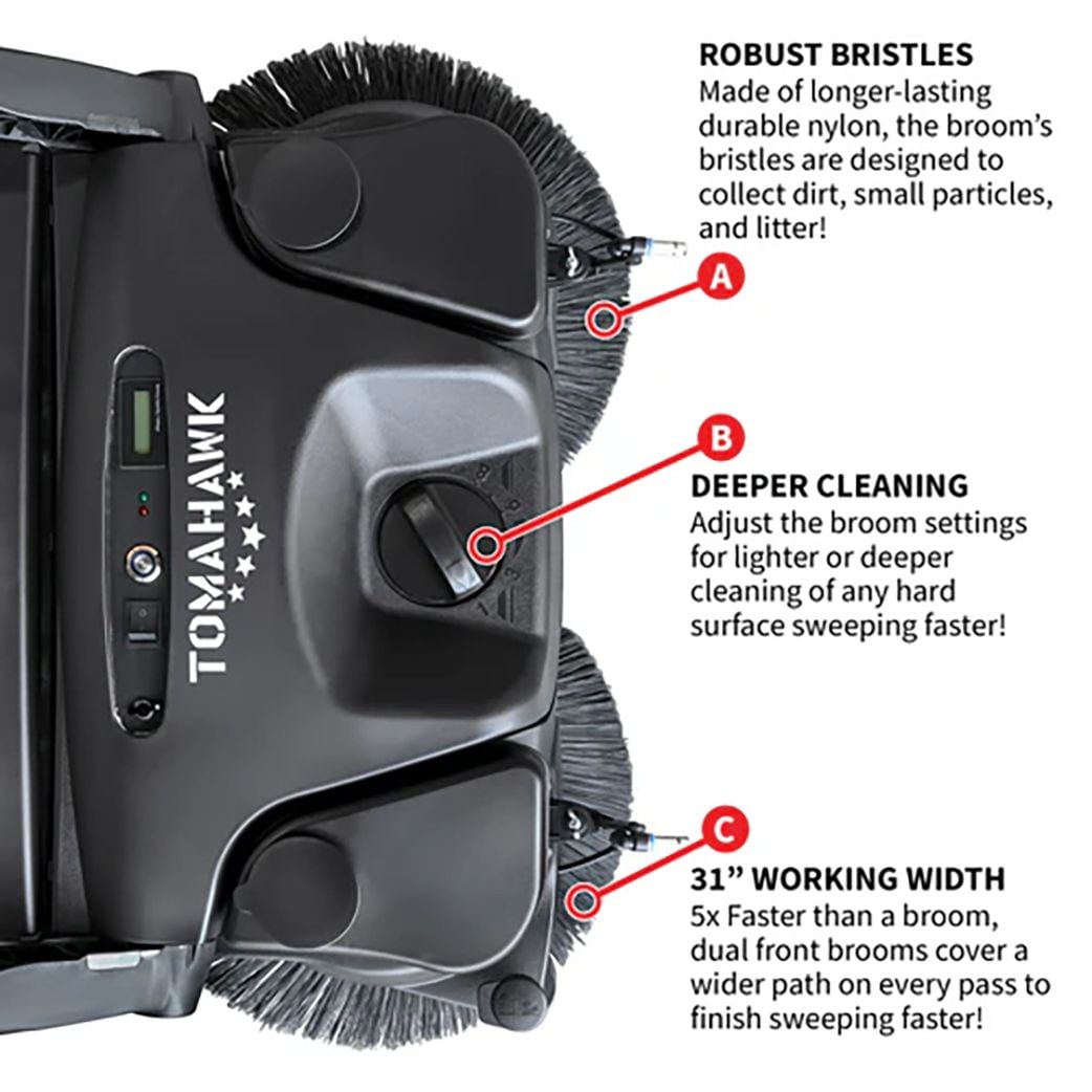 Tomahawk Electric Battery-Powered Push Sweeper, 30-in