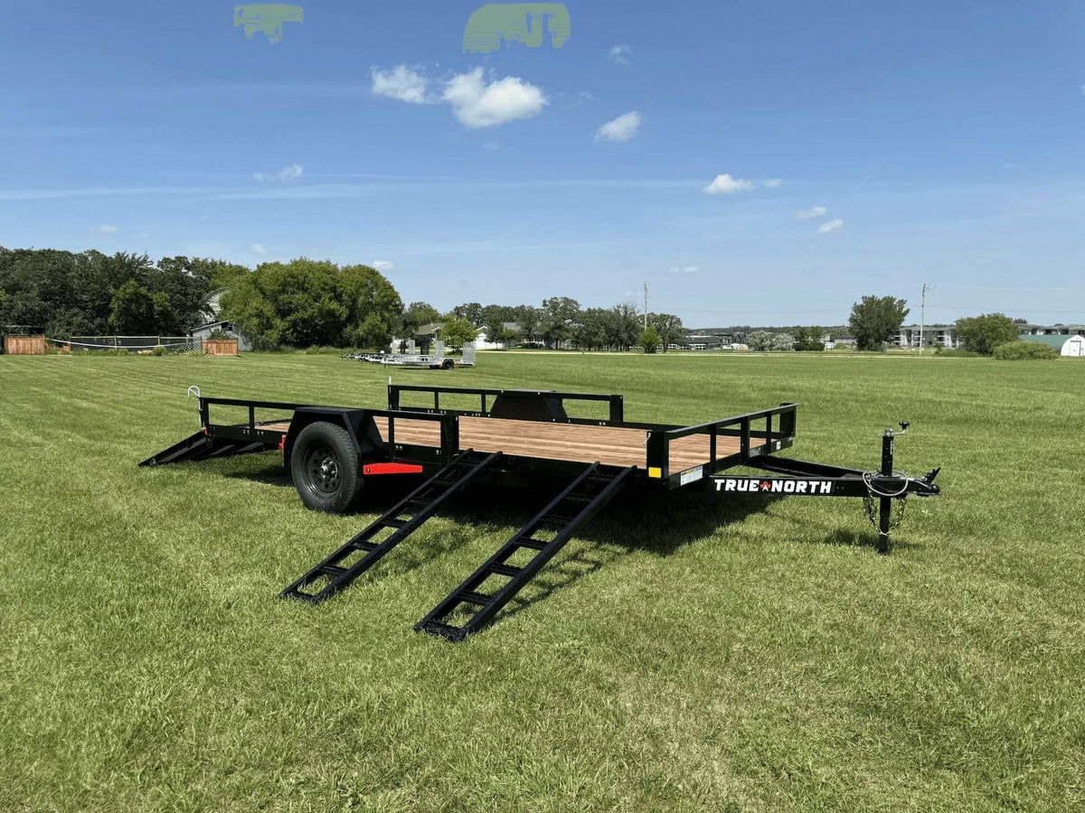 True North 83-in x 14-ft Utility Trailer With Gate & Side ATV Ramps, Black