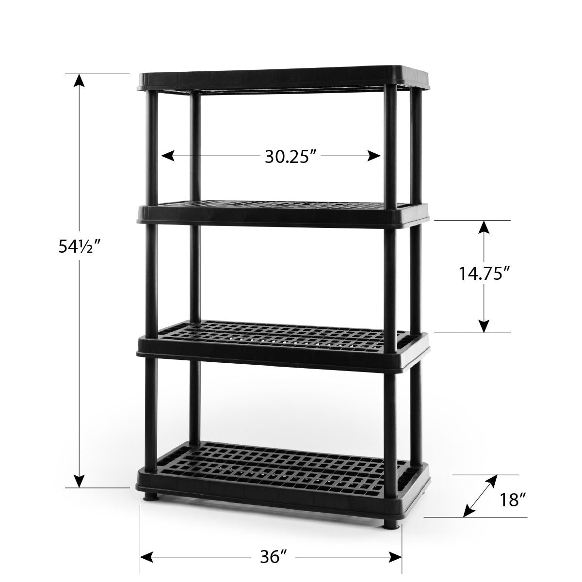 TuffStore 4-Shelf Resin/Plastic Storage Rack/Shelving Unit, 36 x 18 x 54-in