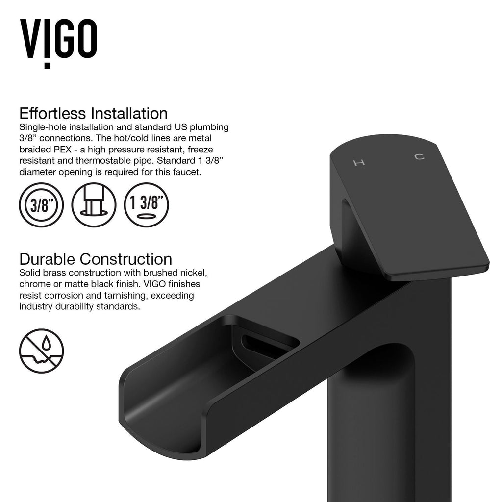 VIGO Amada Single Handle Vessel Sink Bathroom Faucet, Matte Black