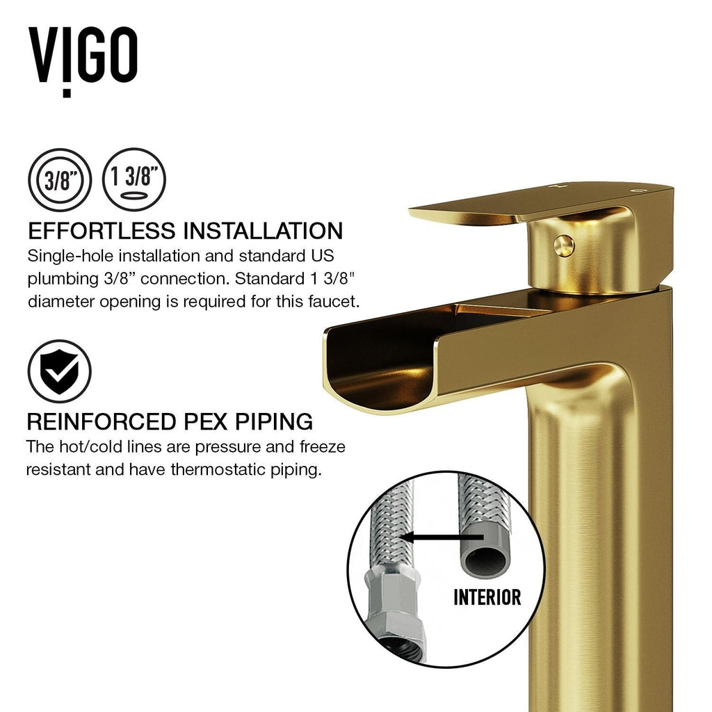 VIGO Amada Single Handle Vessel Sink Bathroom Faucet, Matte Brushed Gold