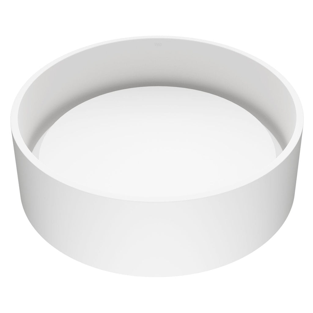 VIGO Anvil Matte Stone Round Composite Vessel Bathroom Sink/Basin with Deep Bowl, White