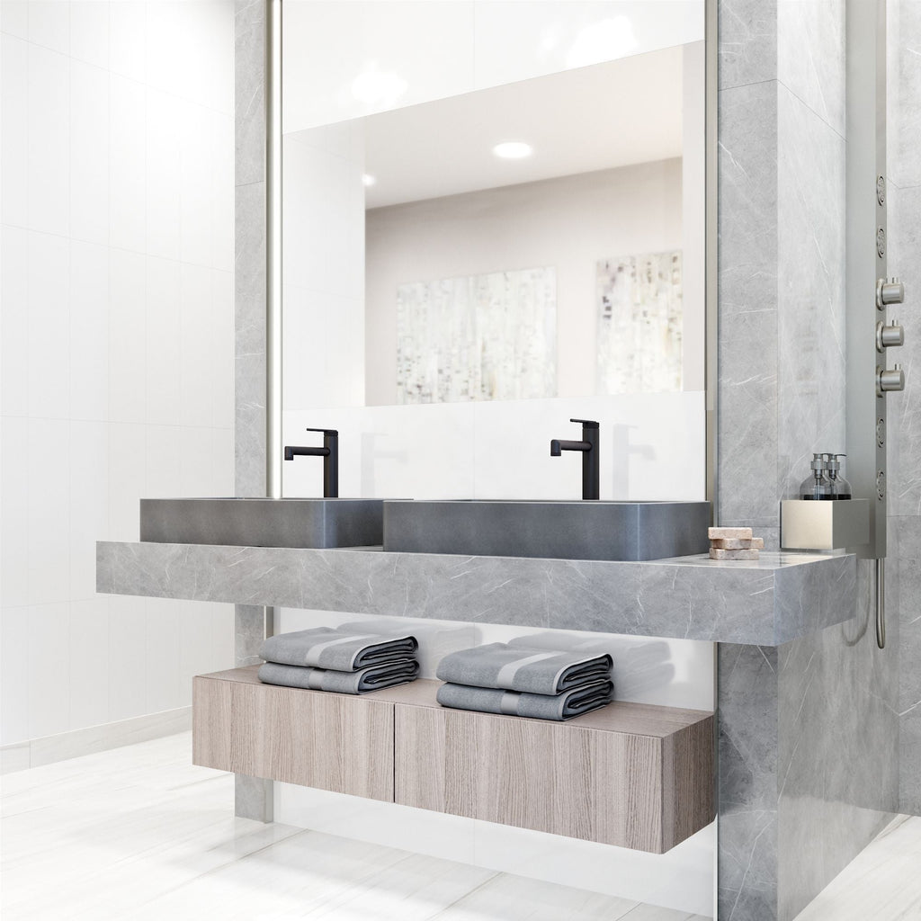 VIGO Basilica Gothic ConcretoStone 23x14-in Deep Grey Bathroom Sink/Basin with Rectangular Vessel