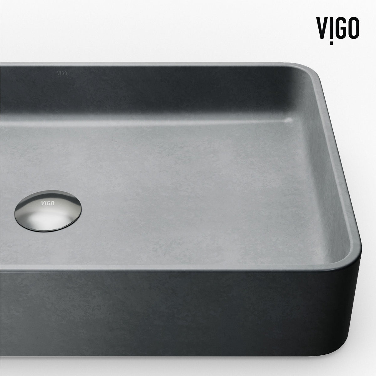 VIGO Basilica Gothic ConcretoStone Grey Bathroom Sink/Basin Set with Sterling Faucet and Rectangular Vessel