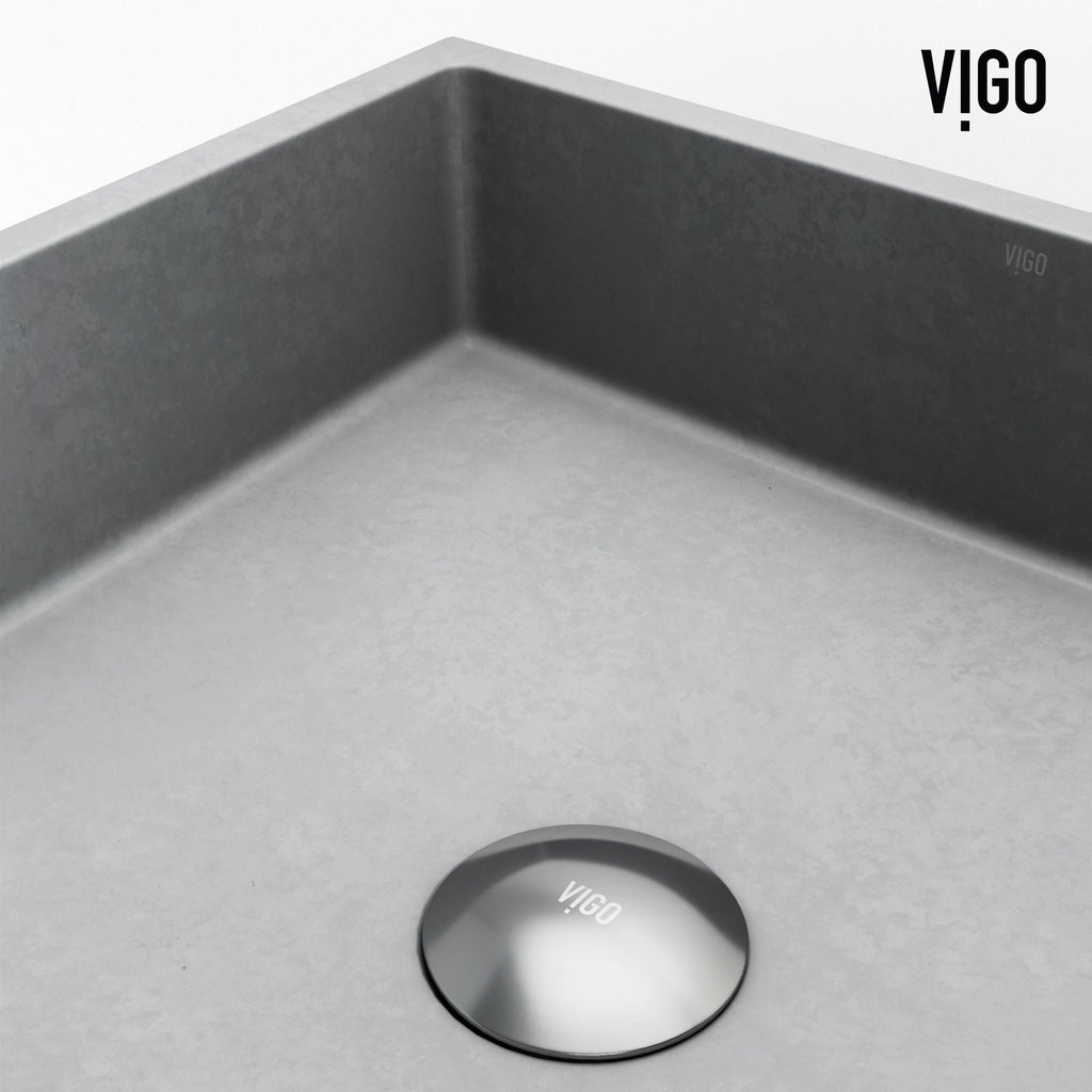 VIGO Coca Gothic ConcretoStone Grey Bathroom Sink/Basin Set with Cass Faucet and Rectangular Vessel