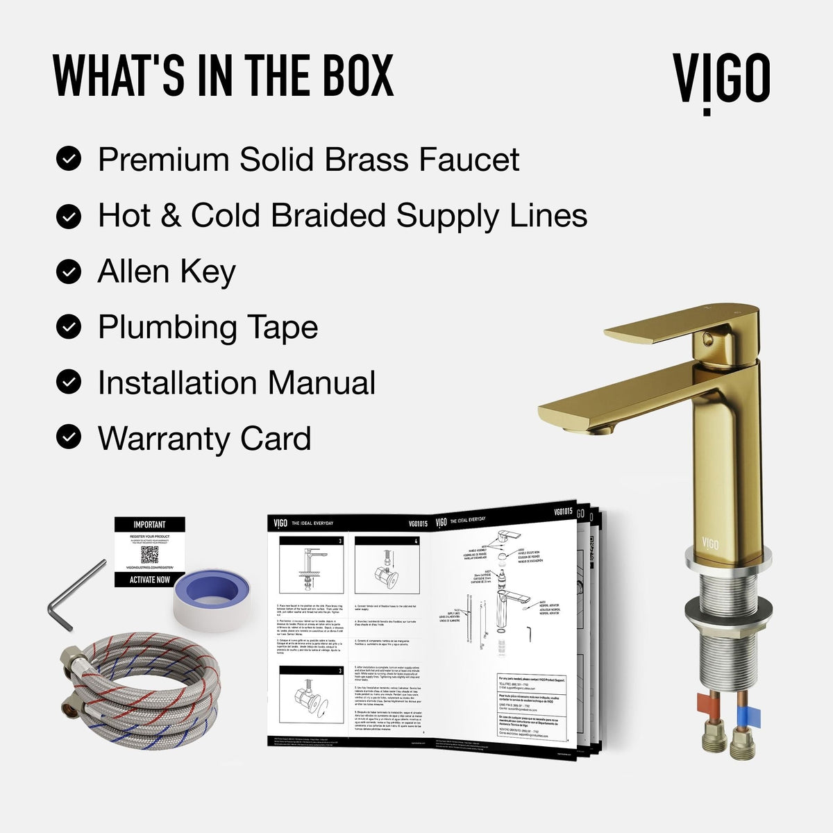 VIGO Davidson Single Handle Single Hole Bathroom Sink Faucet, WaterSense Certified, Matte Gold