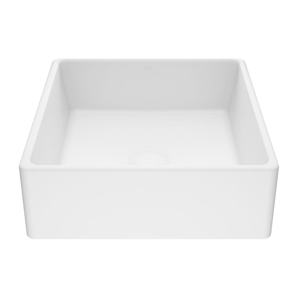 VIGO Dianthus Matte Stone Square Vessel Bathroom Sink, Above-Counter Installation, White