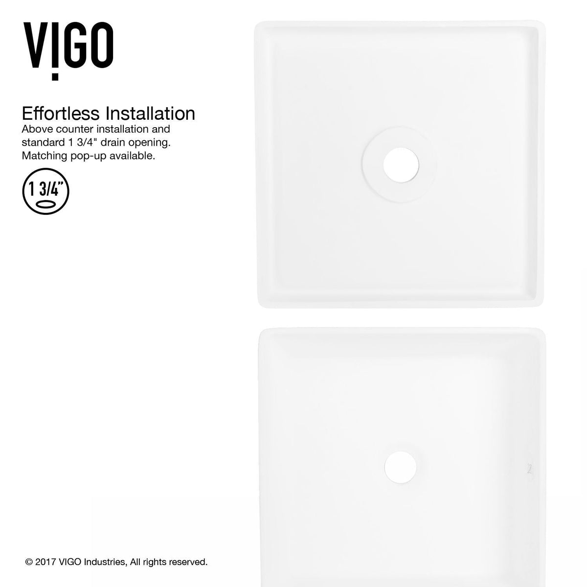 VIGO Dianthus Matte Stone Square Vessel Bathroom Sink, Above-Counter Installation, White
