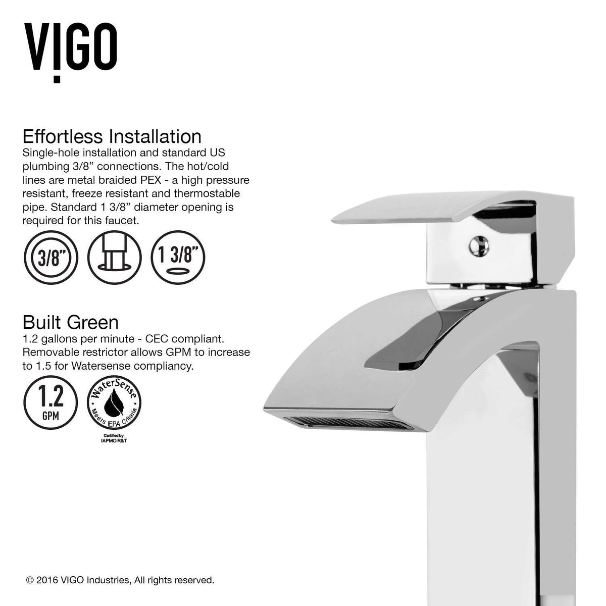 VIGO Duris Single Handle Single Hole Bathroom Sink Faucet, WaterSense Certified, Chrome