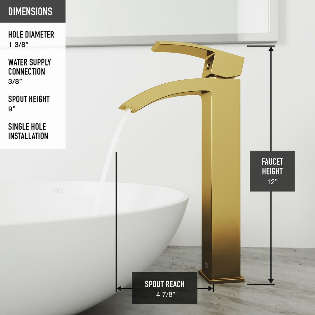 VIGO Duris Single Handle Vessel Sink Bathroom Faucet with Deck Plate, Matte BGold