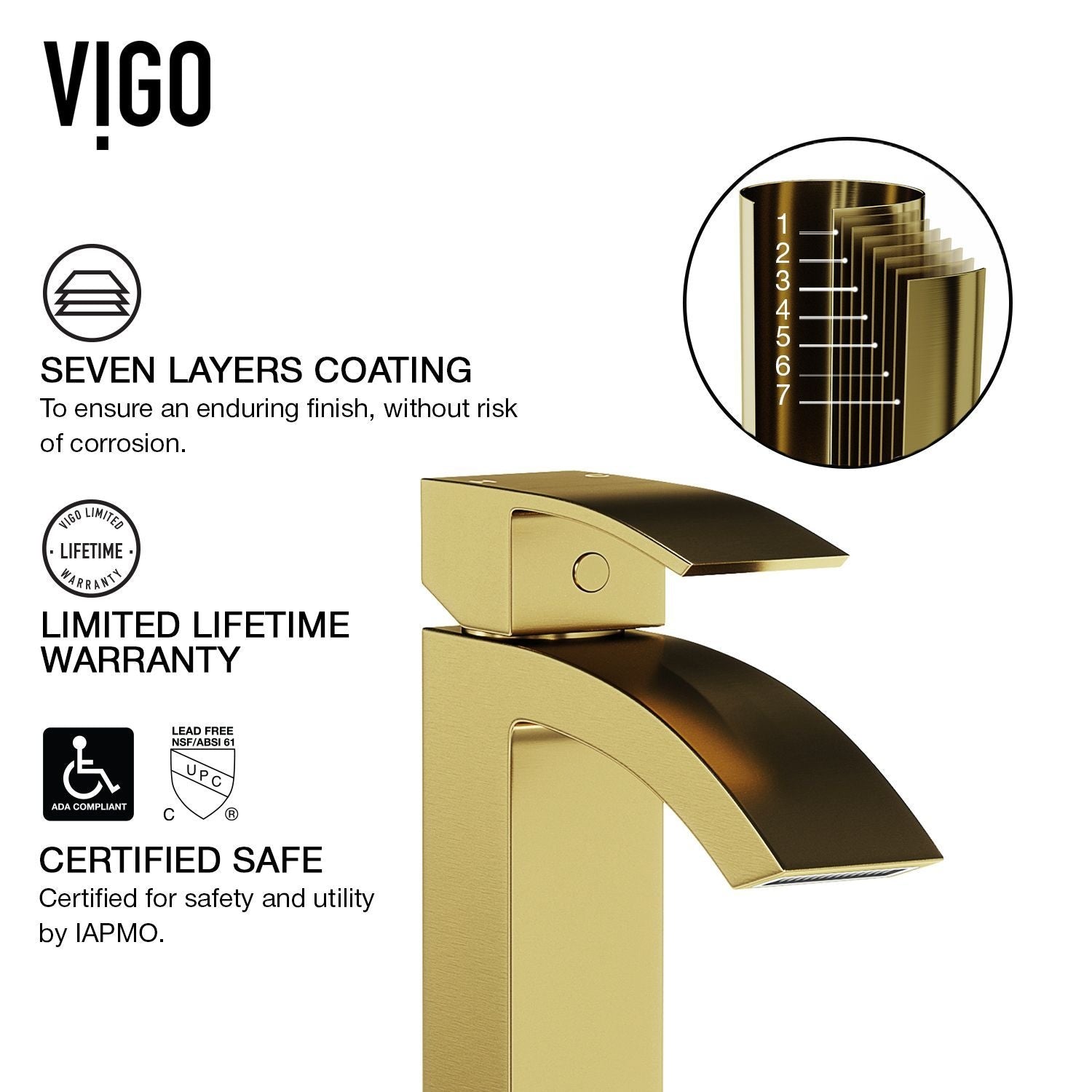 VIGO Duris Single Handle Vessel Sink Bathroom Faucet with Deck Plate, Matte BGold