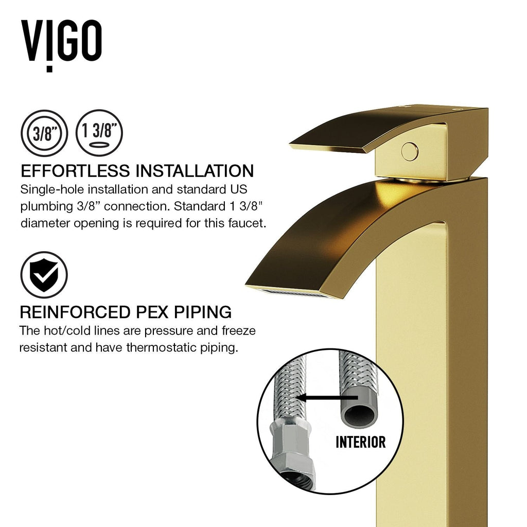 VIGO Duris Single Handle Vessel Sink Bathroom Faucet with Deck Plate, Matte BGold