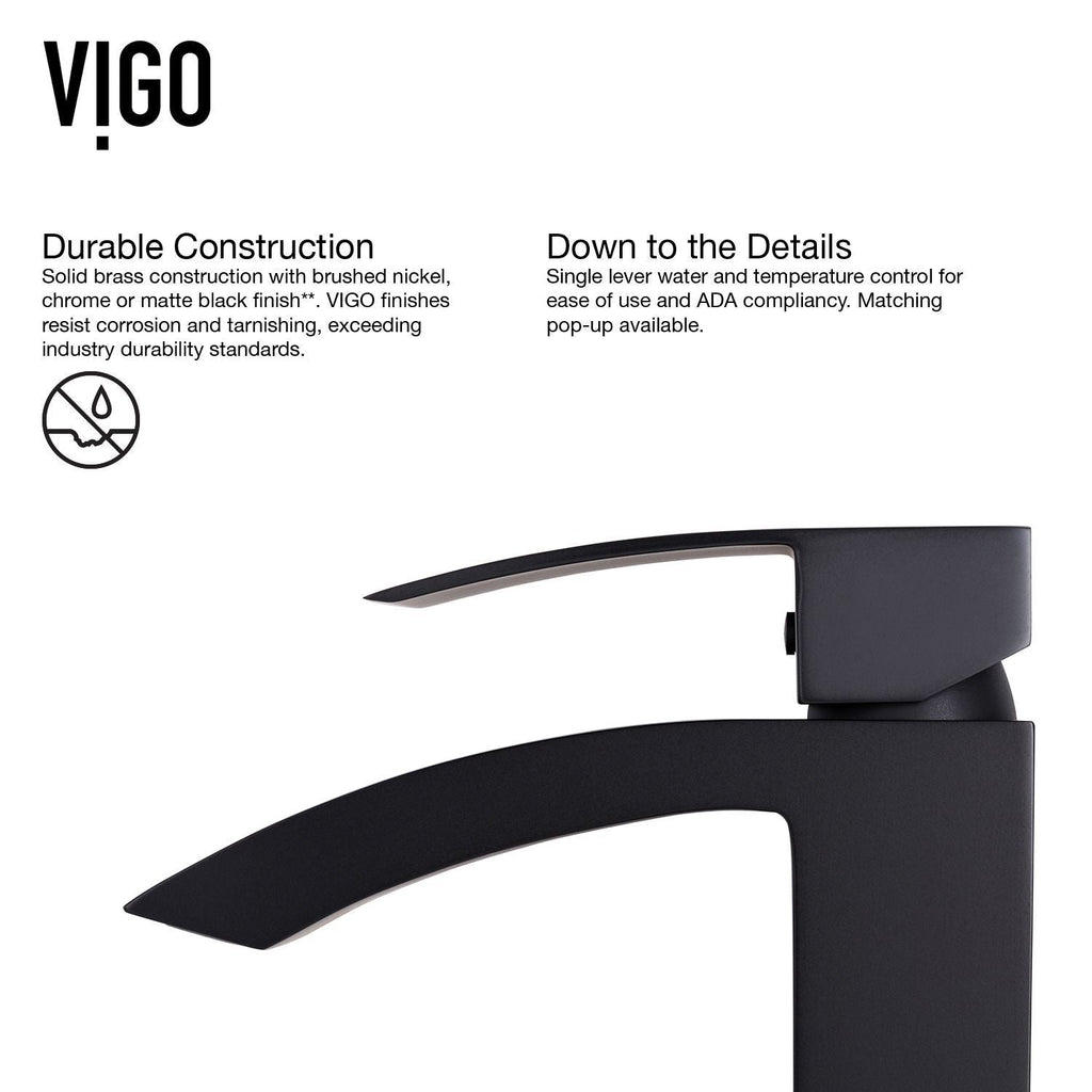 VIGO Duris Single Handle Vessel Sink Bathroom Faucet with Deck Plate, Matte Black