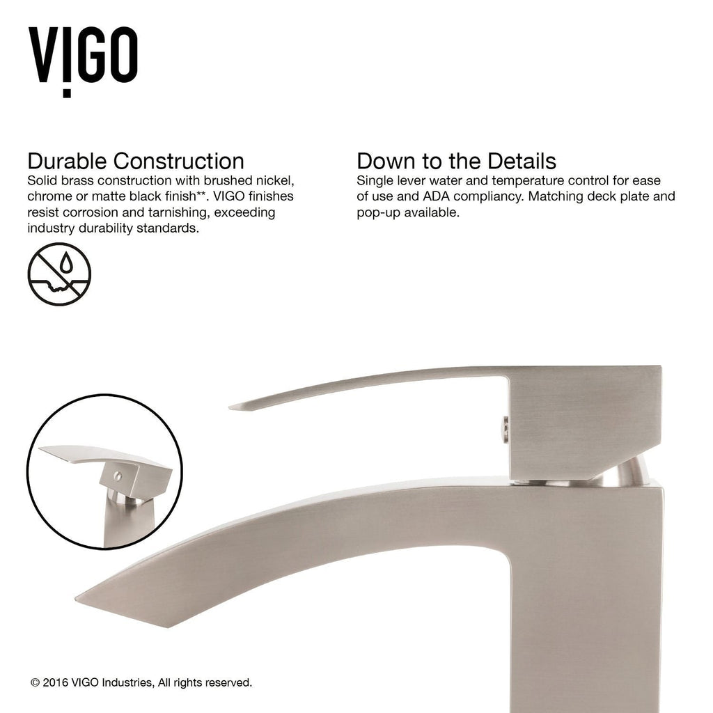 VIGO Duris Vessel Single Handle Vessel Sink Bathroom Faucet with Deck Plate, Brushed Nickel