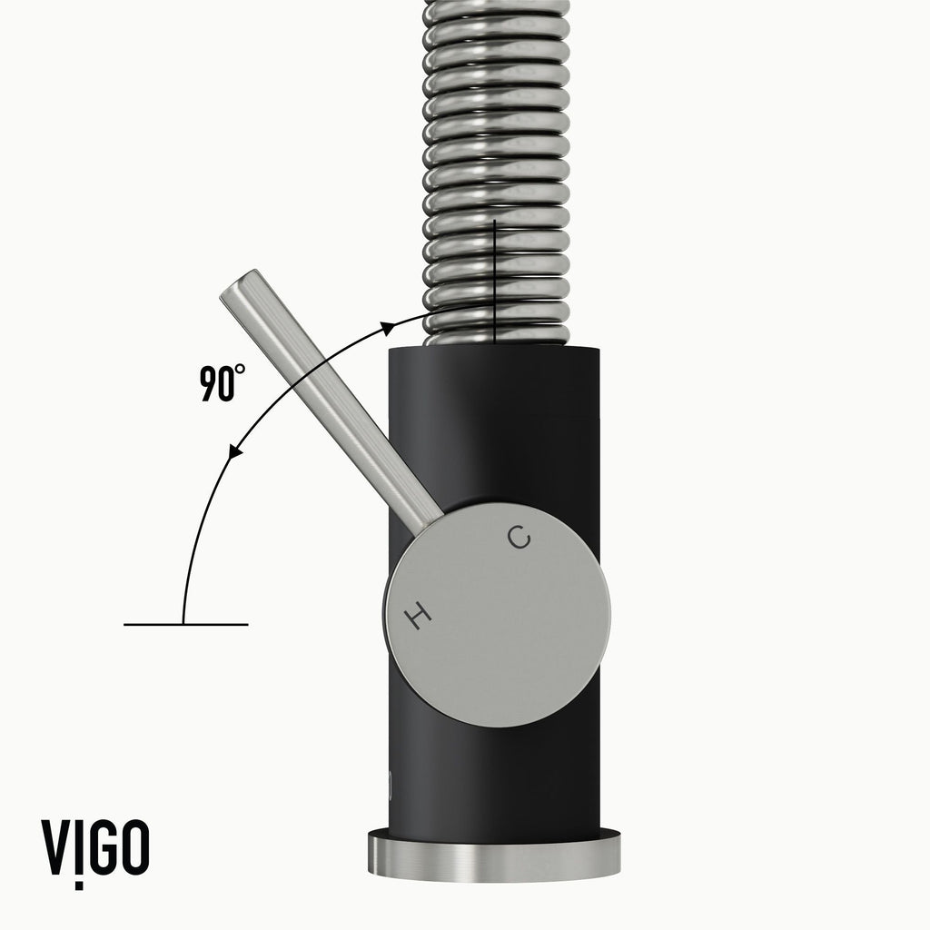 VIGO Edison Single Handle Pull Down Kitchen Faucet, Stainless Steel/Matte Black