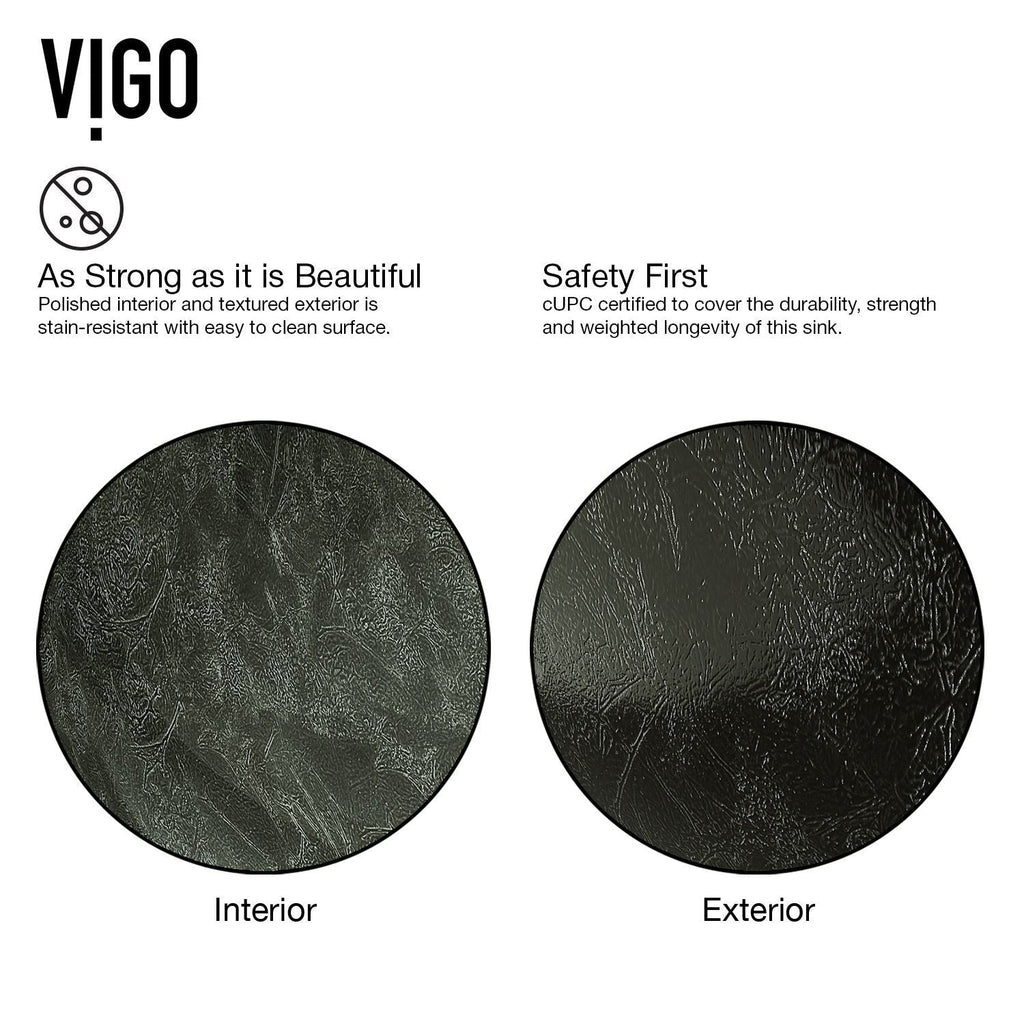 VIGO Glass Grey Onyx Bathroom Sink/Basin Set with Linus Faucet and Round Vessel