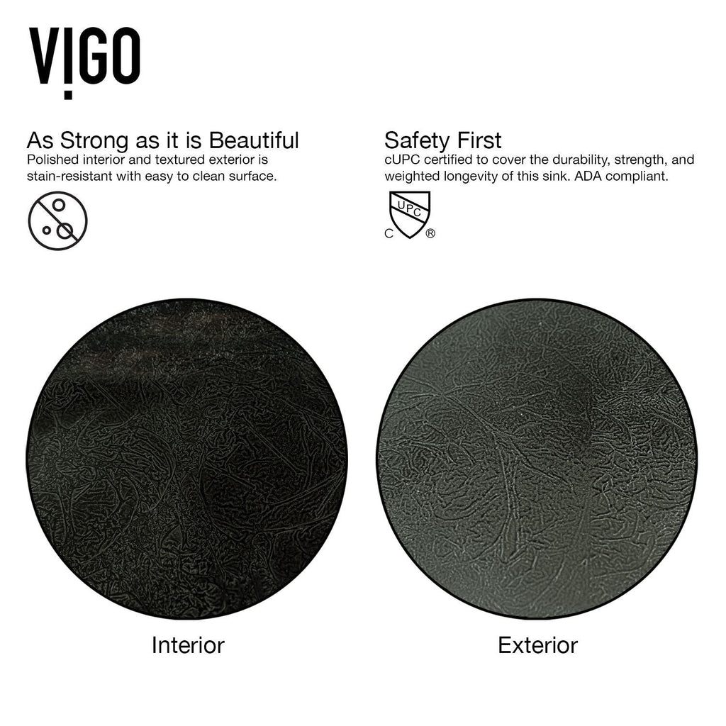 VIGO Glass Grey Onyx Bathroom Sink/Basin Set with Matte Gold Lexington Faucet and Rectangular Vessel