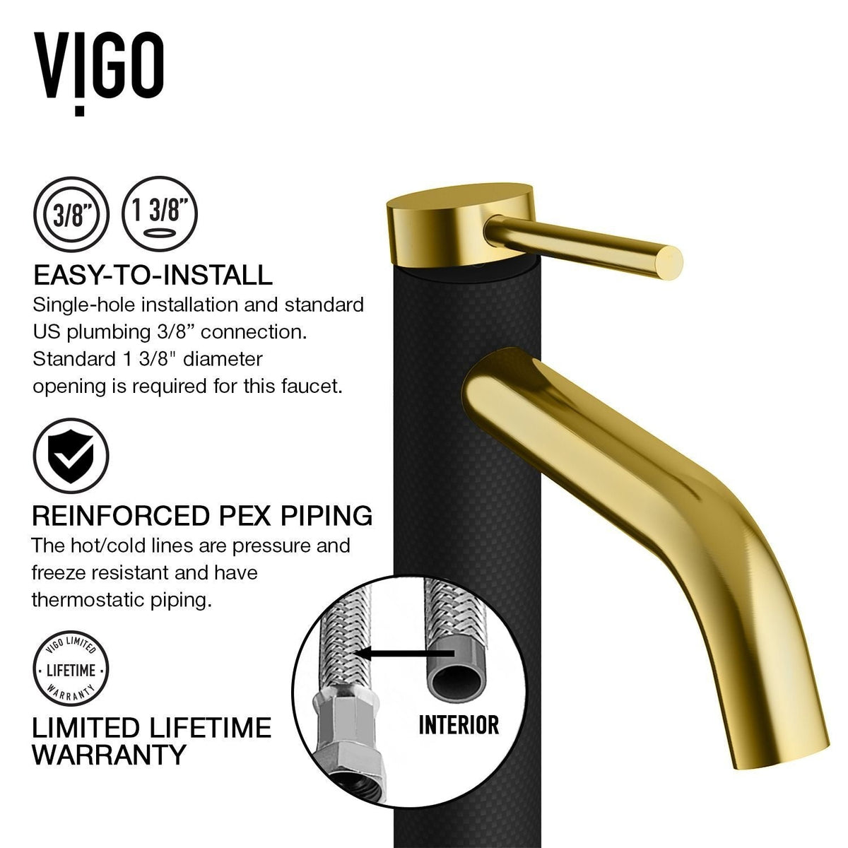 VIGO Glass Grey Onyx Bathroom Sink/Basin Set with Matte Gold Lexington Faucet and Rectangular Vessel