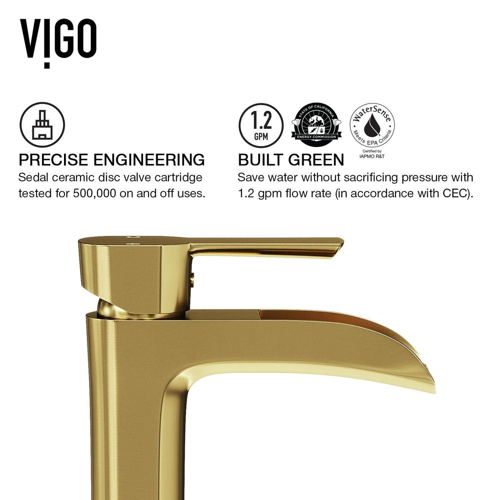 VIGO Glass Grey Onyx Bathroom Sink/Basin Set with Matte Gold Niko Faucet and Rectangular Vessel