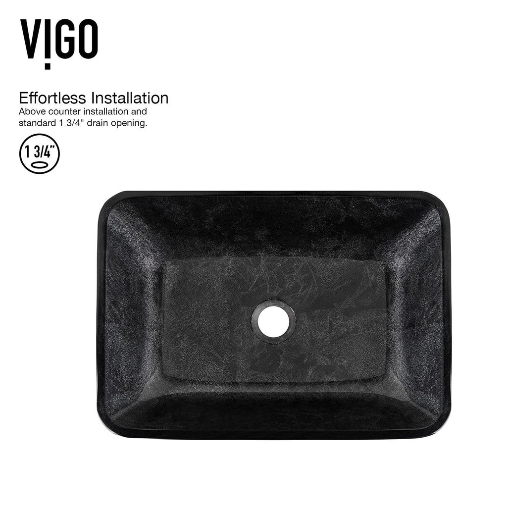 VIGO Glass Grey Onyx Bathroom Sink/Basin Set with Matte Gold Niko Faucet and Rectangular Vessel