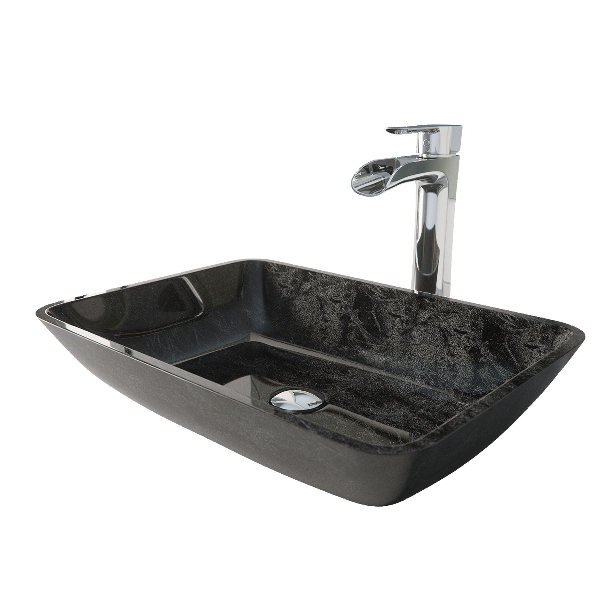 VIGO Glass Grey Onyx Bathroom Sink/Basin Set with Niko Faucet and Rectangular Vessel