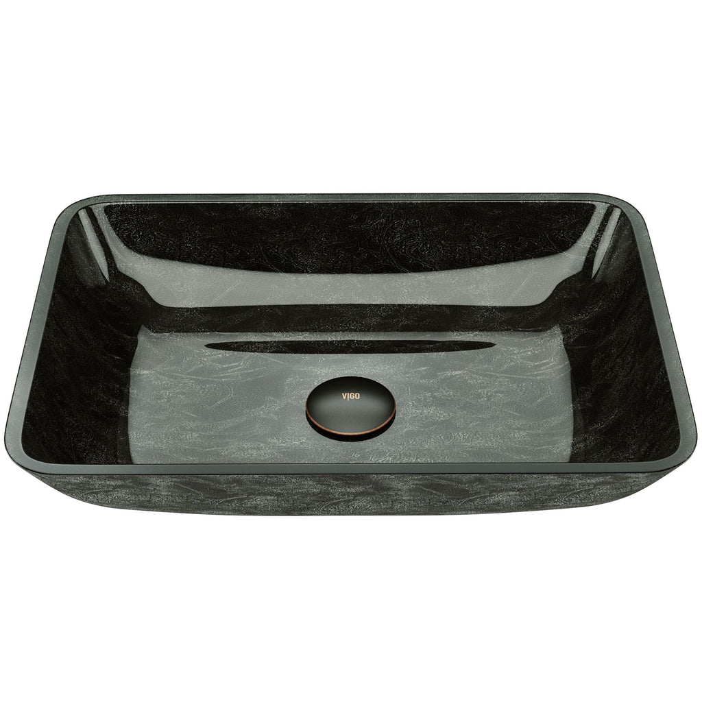 VIGO Glass Rectangular Vessel Bathroom Sink/Basin, Grey Onyx