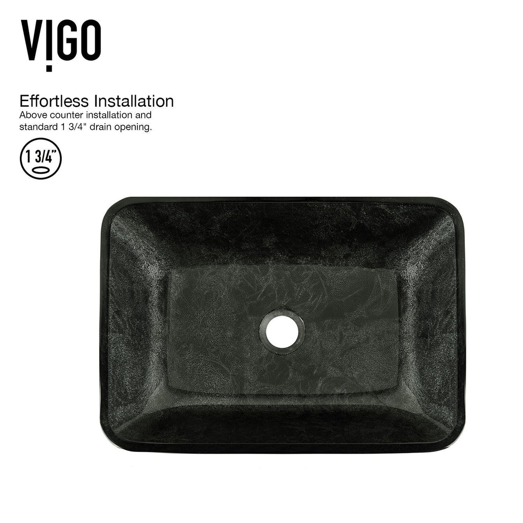 VIGO Glass Rectangular Vessel Bathroom Sink/Basin, Grey Onyx