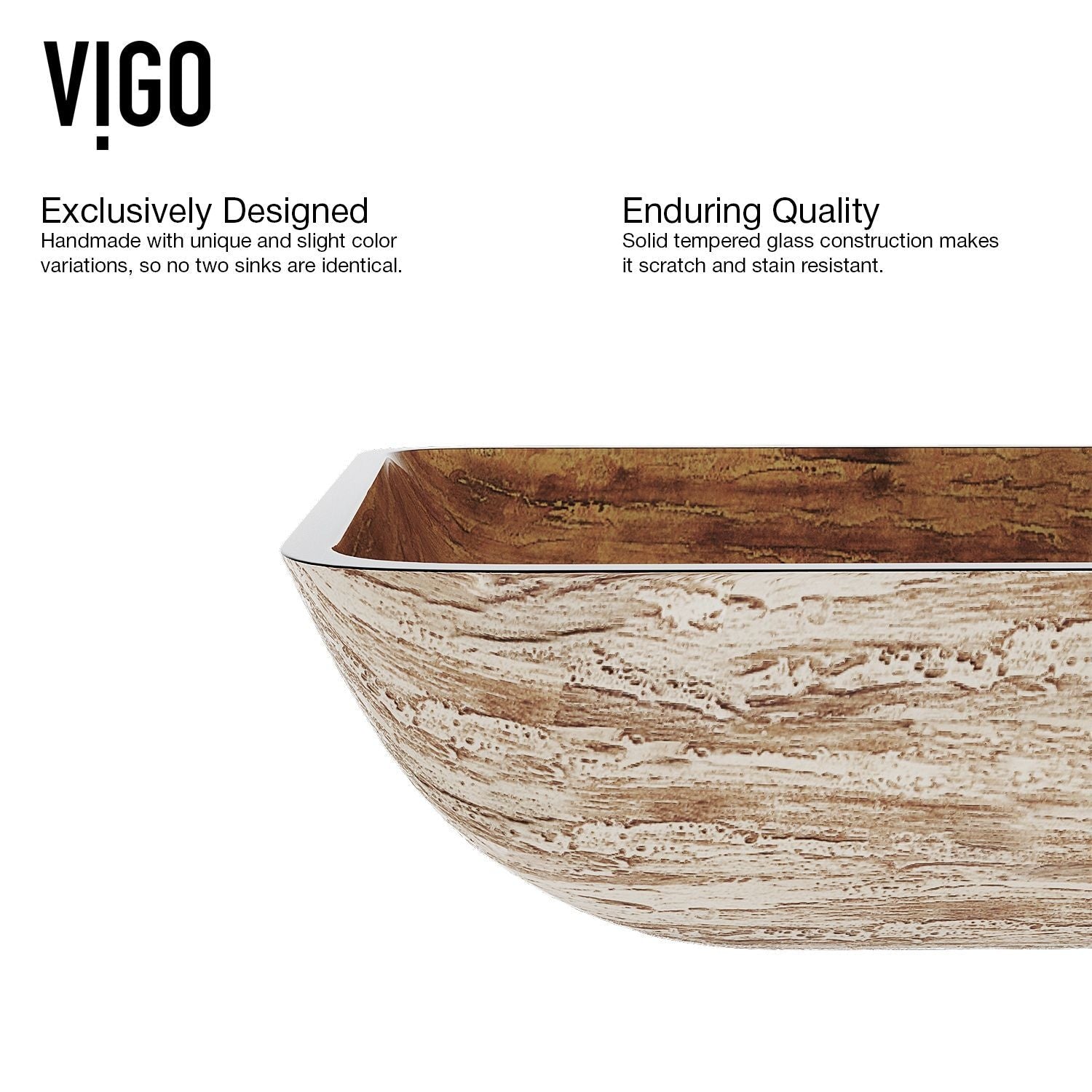 VIGO Glass Rectangular Vessel Bathroom Sink/Basin with Rounded Edges & Deep Bowl, Amber Sunset