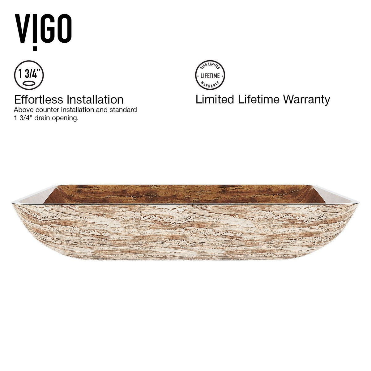 VIGO Glass Rectangular Vessel Bathroom Sink/Basin with Rounded Edges & Deep Bowl, Amber Sunset